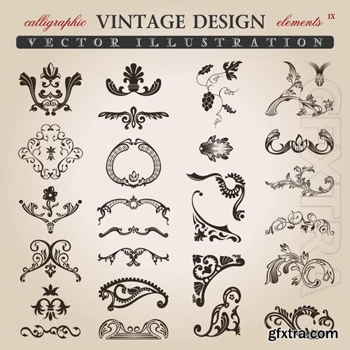Vector floral calligraphic vintage design elements