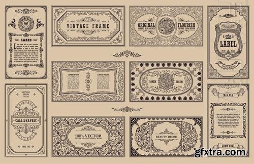 Vector calligraphic vintage frames and retro cards floral engraving design labels