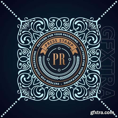 Vector frame label in vintage ornament for packing vol 5