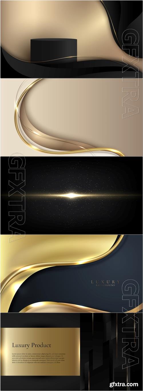 3d elegant golden wave curved lines and lighting effect on black background