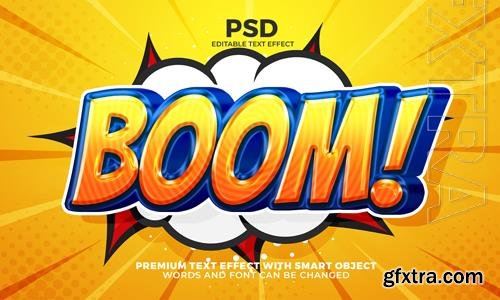 PSD boom comic cartoon glossy 3d editable text effect with halftone background