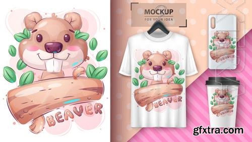 Vector cartoon character adorable beaver