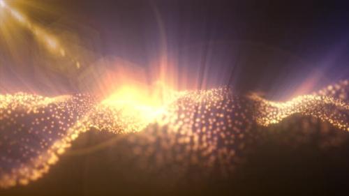 Videohive - Abstract glowing yellow golden magic energy wave from particles and dots bright shiny on a dark back - 43076928 - 43076928