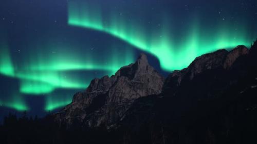 Videohive - Northern Lights or Aurora Borealis sky in a mountains landscape and starry night. - 43078262 - 43078262