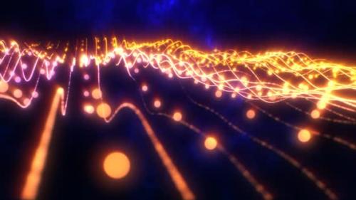 Videohive - Abstract yellow orange shiny glowing lines rays of energy and magic waves from particles and dots - 43087102 - 43087102