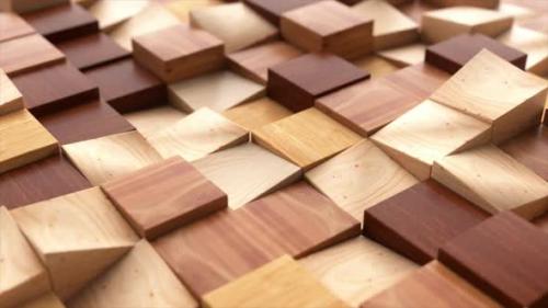 Videohive - Dark and Light Wooden Square Parts of the Mosaic Randomly Rise and Fall Down - 43089498 - 43089498
