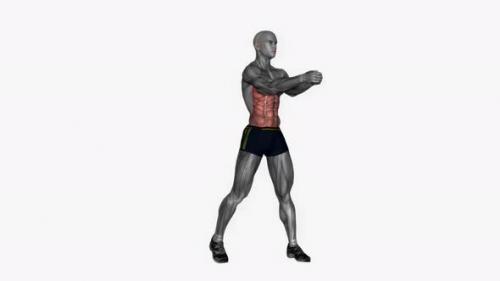 Videohive - Diagonal Chop Right fitness exercise workout animation video male muscle highlight 4K 60 fps - 43015168 - 43015168