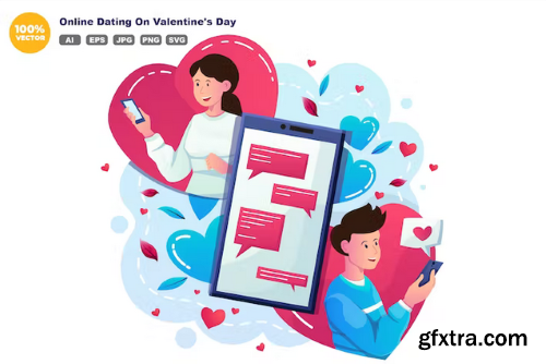 Online Dating On Valentine\'s Day Illustration