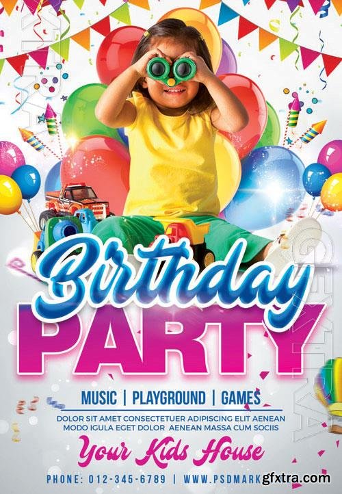 Psd Kids birthday party flyer design templates