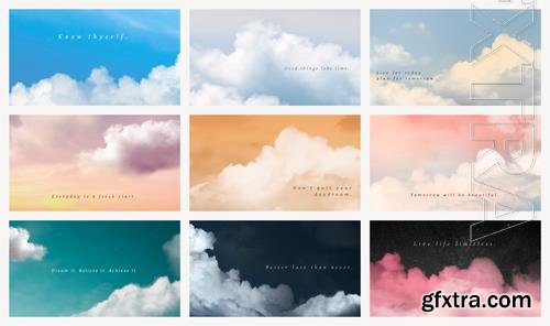 PSD sky and clouds psd presentation template with motivation quote set