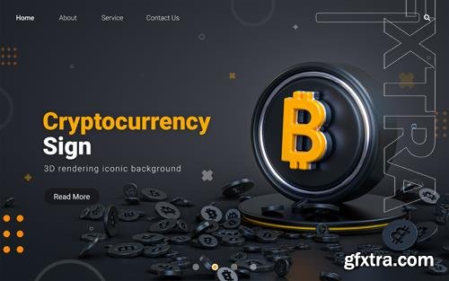 PSD cryptocurrency sign 3d render abstract dark realistic iconic background for social banner template