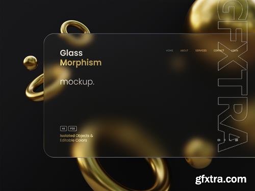 PSD wide interface presentation mockup with frosted glass morphism effects 3d render