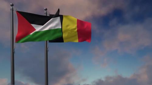 Videohive - Belgium Flag Waving Along With The Palestine Flag - 4K - 43092828 - 43092828