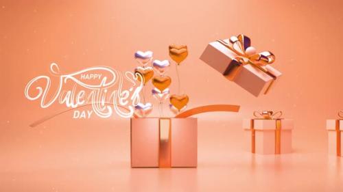 Videohive - Happy Valentines Day Love Gift Heart Romance Suprise Loop Background Orange - 43093572 - 43093572