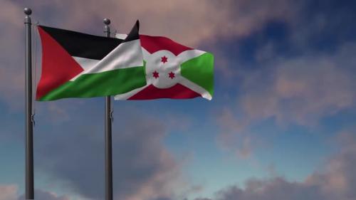 Videohive - Burundi Flag Waving Along With The Palestine Flag - 2K - 43108705 - 43108705