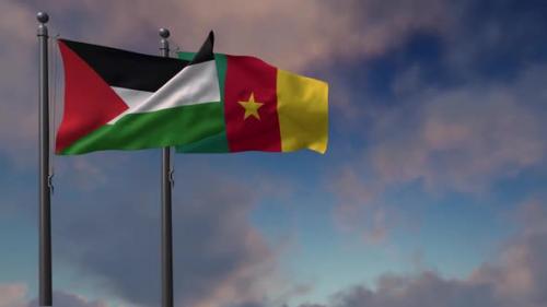 Videohive - Cameroon Flag Waving Along With The Palestine Flag - 2K - 43108706 - 43108706