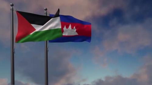 Videohive - Cambodia Flag Waving Along With The Palestine Flag - 2K - 43108708 - 43108708