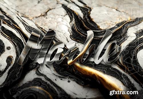 PSD marble stone text effect with 3d glossy reflection mockup