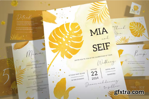 Gold Foliage Wedding Invitation Set BXZGBCB