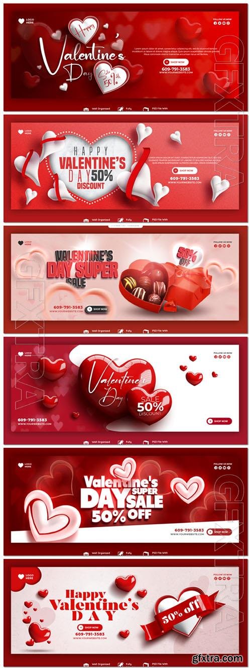 PSD happy valentine's day discount sale facebook cover and social media post template