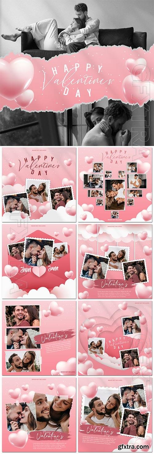 PSD valentines day hanging photo mockup collage