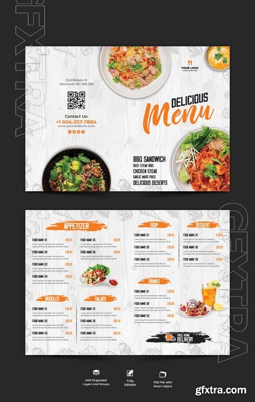 PSD food menu and restaurant bifold brochure template