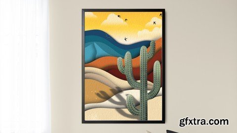 Bold and Dusty Desert Dunes and Cactus Scene in Procreate