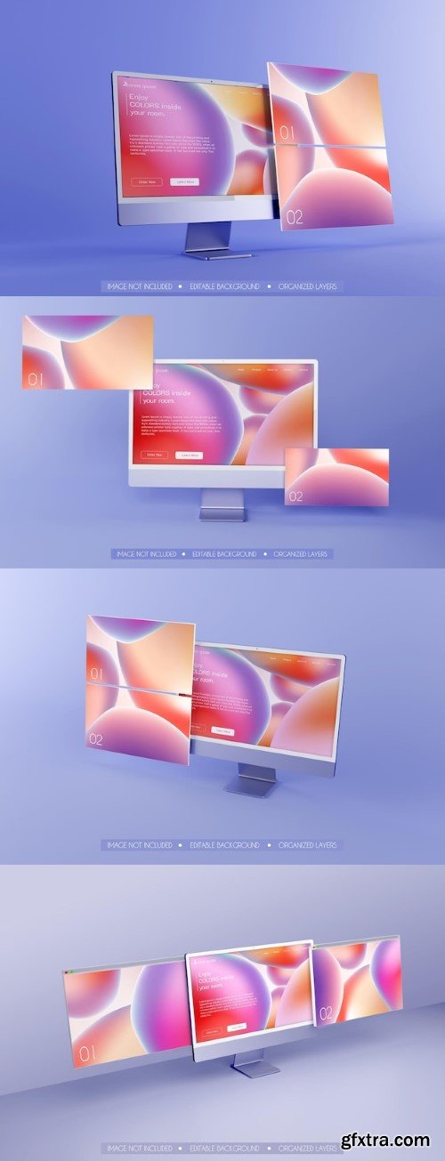 4 PSD Computer screen mockup for website design presentation showcase