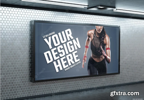 Panoramic billboard on underground subway wall mockup