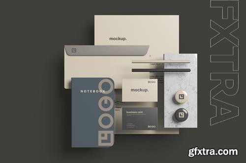 PSD corporate stationery branding mockup top view