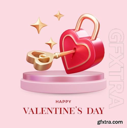 PSD podium valentine's day 3d rendering illustration