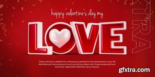 PSD happy valentine's day my love 3d social media banner design template