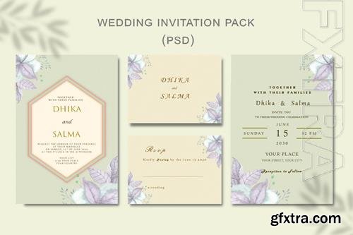 PSD beautiful floral wreath wedding invitation card template psd vol 4