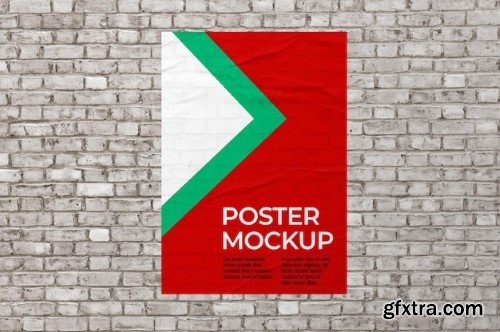 Poster mockup on white brick wall