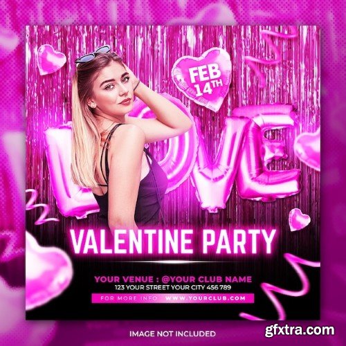 Club dj valentine night love party flyer social media post template