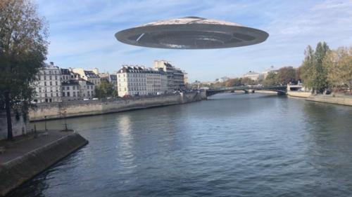 Videohive - Large Flying Saucer Ufo over Paris Seine River - 31469688 - 31469688