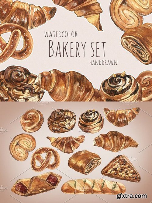 Watercolour bakery set