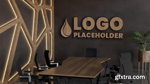 Meeting room ofice company corporate logo mockup with wood texture