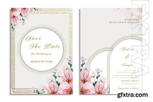 PSD beautiful floral wreath wedding invitation card template vol 5