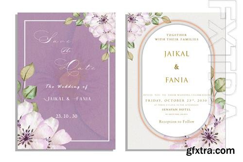 PSD luxury wedding invitation card background with golden line art flower and botanical leaves, organic