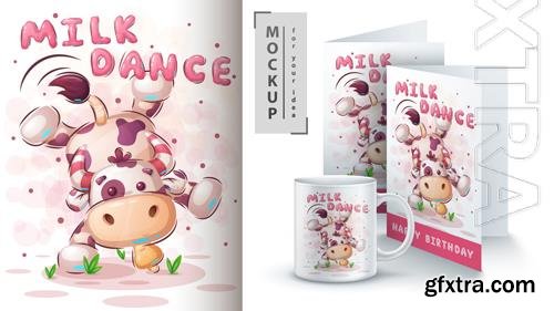 Vector cow dance illustration and merchandising