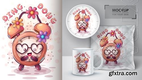 Vector love alarm clock poster and merchandising