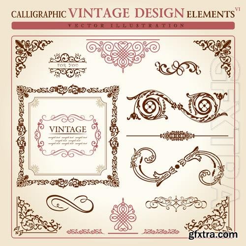 Vector floral elements vintage design ornament set