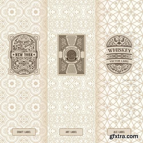 Vector vintage set of design labels logos and luxury packaging frames