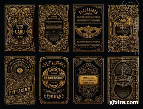 Vector vintage gold cards and frames labels