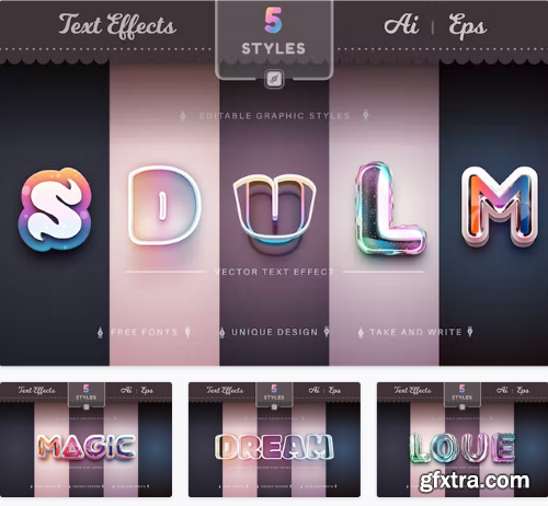 Set 5 Rainbow Editable Text Effects, Font Styles