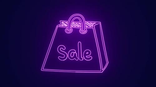 Videohive - Big sale heavy discounts with shopping bag neon animation - 43149702 - 43149702