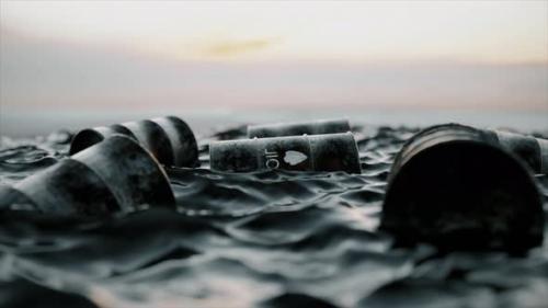 Videohive - Empty Oil Barrels Float in a Sea of Oil - 43149715 - 43149715