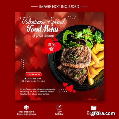 Psd valentine food menu and restaurant social media post template