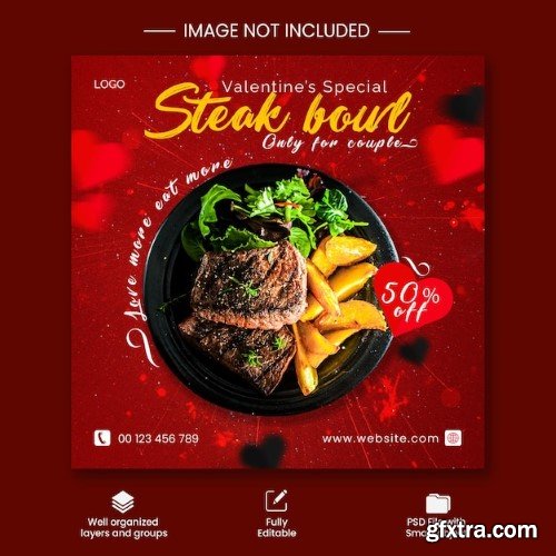 Psd valentine food menu and restaurant social media post template